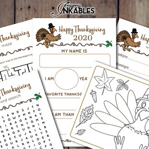 2020 Thanksgiving Printable Party Package, Thanksgiving Activities, Thanksgiving Coloring Page, Turkey printable, Thanksgiving Printables