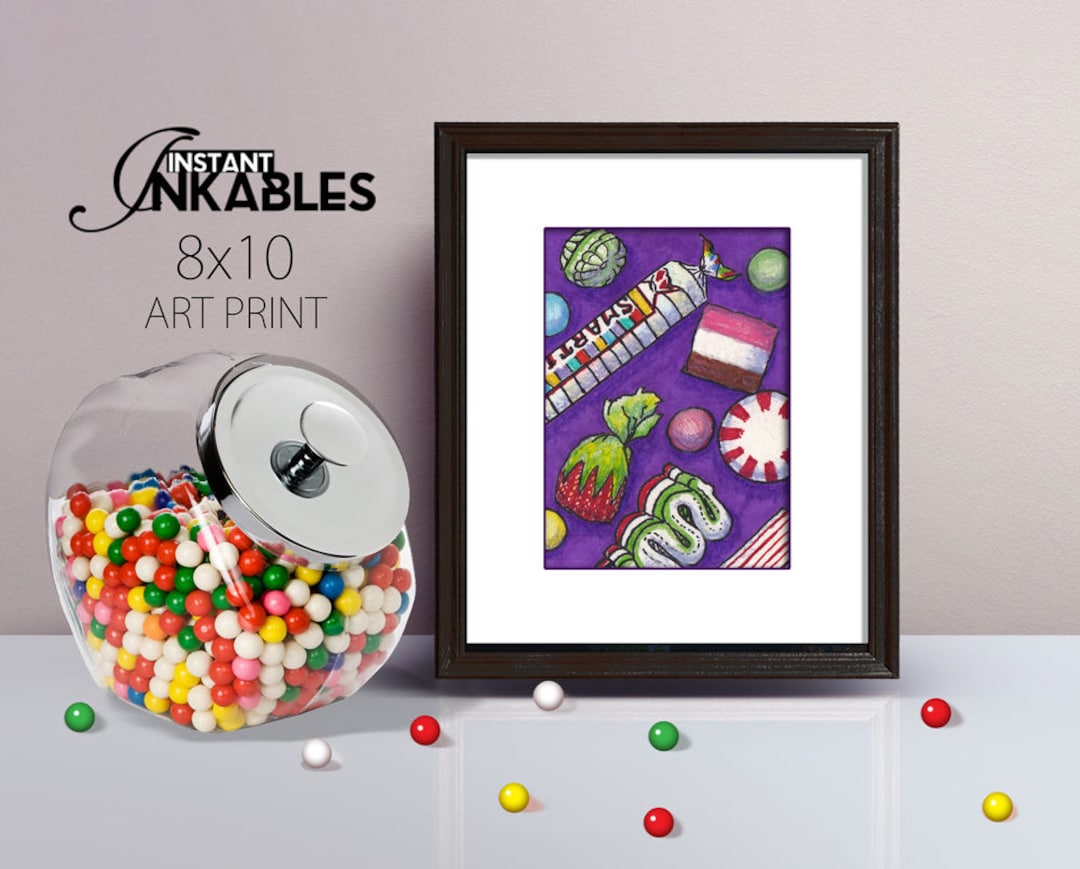 Printable Candy Artwork, 8x10 Print, Handdrawn Candy Time, Candy ...