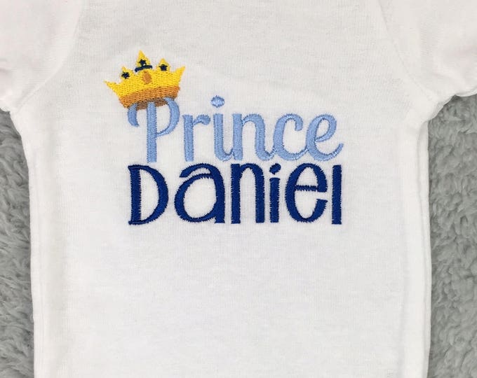 Personalized baby boy bodysuit with crown