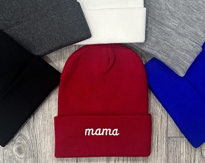Mama embroidered winter hat - knit hat for mom women's winter beanie embroidered mama winter hat for woman gift for mom