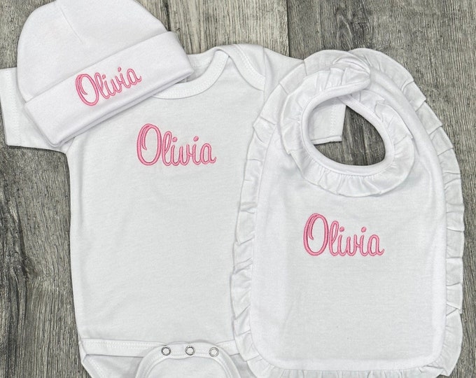 Personalized baby girl gift set for newborn baby - baby shower gift newborn coming home outfit preemie baby gift hospital outfit take home