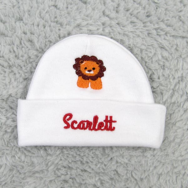 Personalized baby hat with lion - newborn hat, preemie hat baby boy hat baby girl hat, NICU clothes, safari baby shower gift, lion baby hat