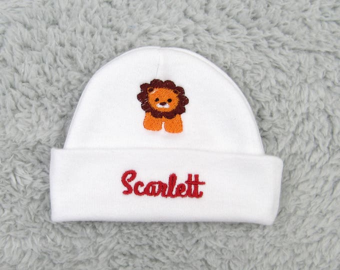 Personalized baby hat with lion - micro preemie / preemie / newborn / 0-3 months / 3-6 months / 6-12 months