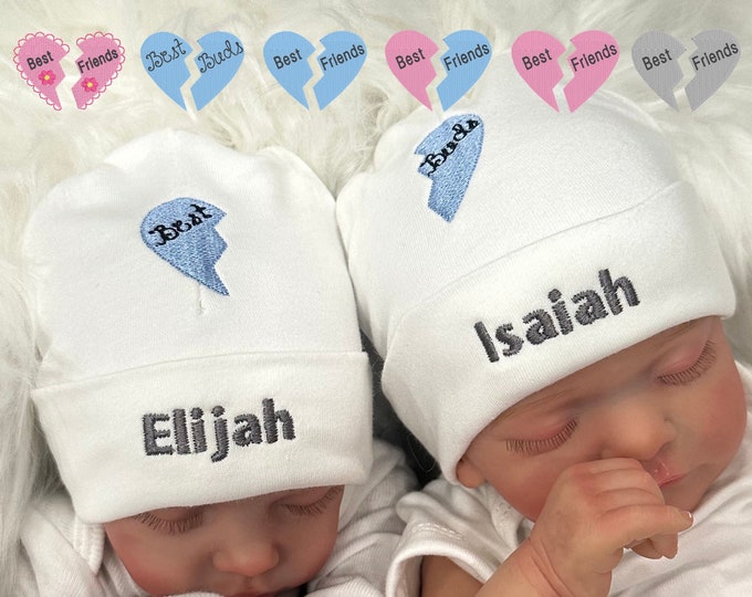 Personalized twin baby hats - best buds - best friends babies - micro preemie / preemie / newborn / 0-3 months / 3-6 months / 6-12 months