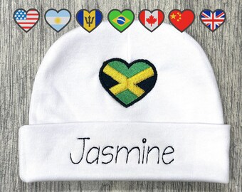 Personalized baby hat with embroidered country flag heart - micro preemie / preemie / newborn / 0-3 months / 3-6 months / 6-12 months