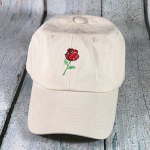 Rose Embroidered Cotton Dad Hat - Adjustable Baseball Cap