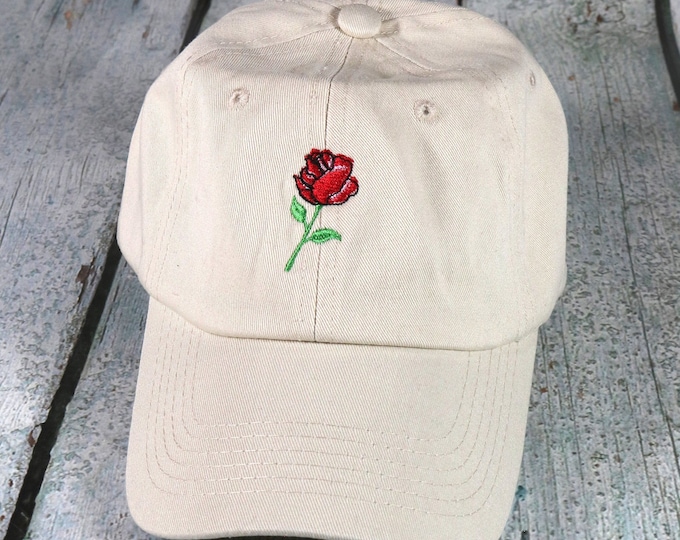 Rose embroidered baseball hat for kids or adults - cotton adjustable dad hat, embroidered baseball cap, cute rose flower hat