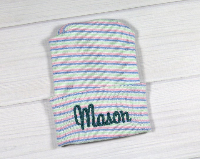 Baby hospital hat - personalized newborn beanie - personalized preemie hat - multicolor baby name hat