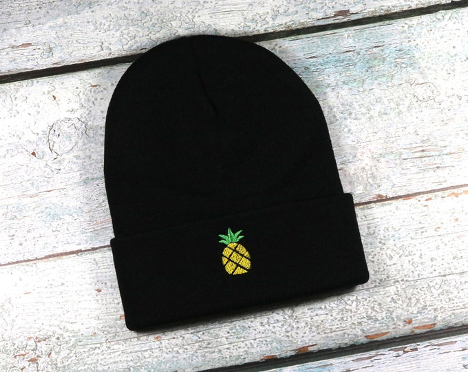 Pineapple embroidered winter hat - adult size beanie for men or women