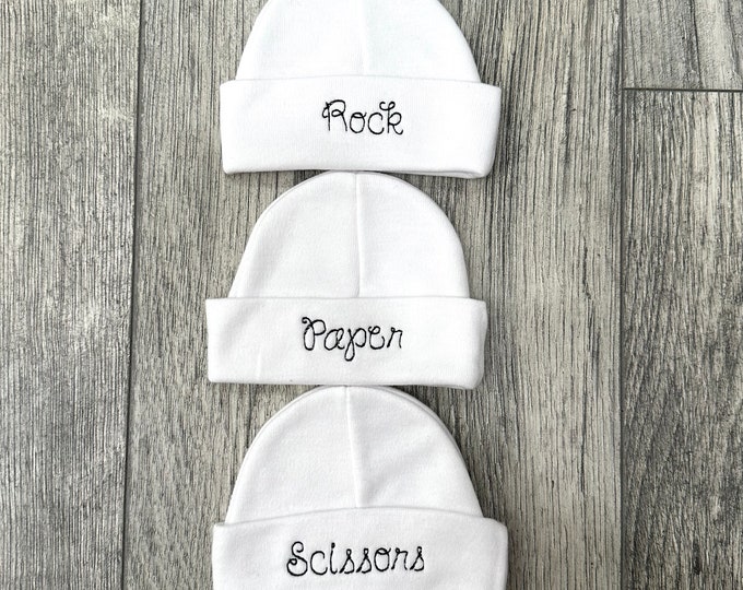 Baby triplets hats - micro preemie triplets, preemie triplets , newborn triplets - rock paper scissors triplet babies, triplets baby shower