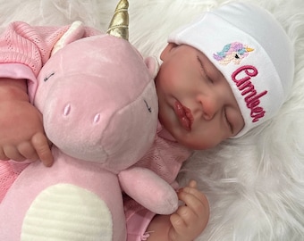 Personalized Baby Hat: Embroidered Unicorn, Newborn Gift | Sizes Preemie - 12 months