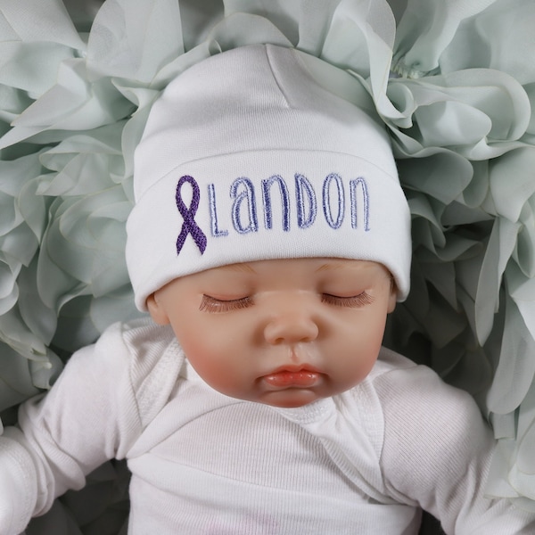 Personalized Preemie Hat: Prematurity Awareness Ribbon, Newborn Gift | Sizes Preemie - 12 months