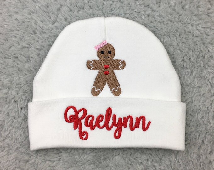 Personalized baby hat with Gingerbread girl - micro preemie / preemie / newborn / 0-3 months / 3-6 months / 6-12 months