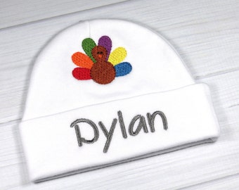 Personalized baby Thanksgiving turkey hat - micro preemie / preemie / newborn / 0-3 months / 3-6 months / 6-12 months