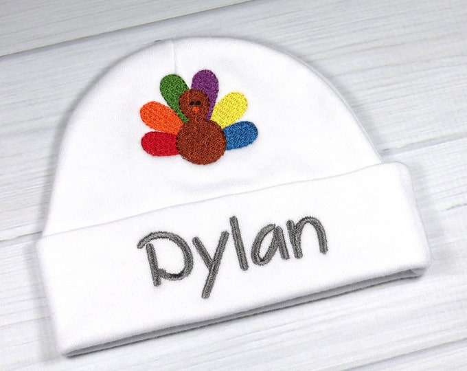 Personalized baby Thanksgiving turkey hat - micro preemie / preemie / newborn / 0-3 months / 3-6 months / 6-12 months