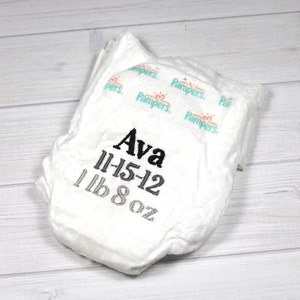 Micro preemie birth announcement diaper - embroidered diaper baby keepsake for memory box or shadow box