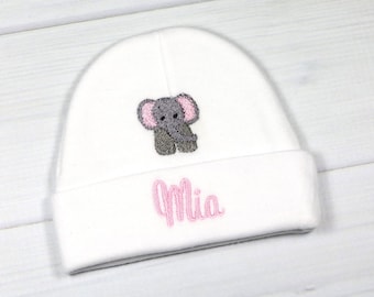 Personalized baby hat with elephant - micro preemie / preemie / newborn / 0-3 months / 3-6 months