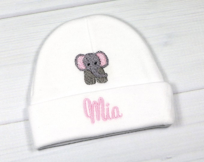 Personalized baby hat with elephant - micro preemie / preemie / newborn / 0-3 months / 3-6 months