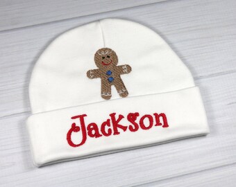 Personalized baby hat with Gingerbread man - micro preemie / preemie / newborn / 0-3 months / 3-6 months