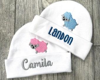 Personalized baby hat with lamb - micro preemie / preemie / newborn / 0-3 months / 3-6 months / 6-12 months