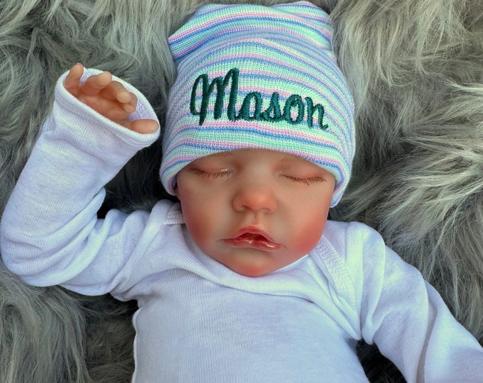 Baby hospital hat - personalized newborn beanie - personalized preemie hat - multicolor baby name hat
