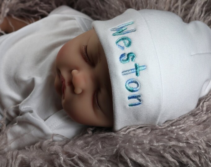 Personalized baby hat with multicolor variegated thread - micro preemie / preemie / newborn / 0-3 months / 3-6 months / 6-12 months