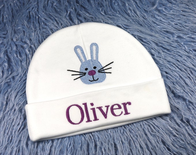 Personalized baby hat with bunny - micro preemie / preemie / newborn / 0-3 months / 3-6 months / 6-12 months