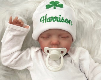 Personalized baby hat with shamrock - micro preemie / preemie / newborn / 0-3 months / 3-6 months