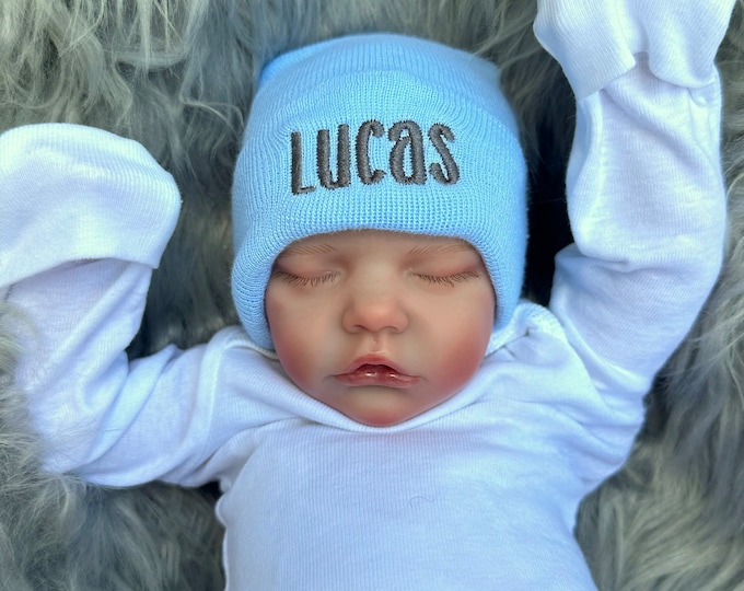 Baby hospital hat - personalized newborn beanie - personalized preemie hat - blue baby hat - baby boy name hat