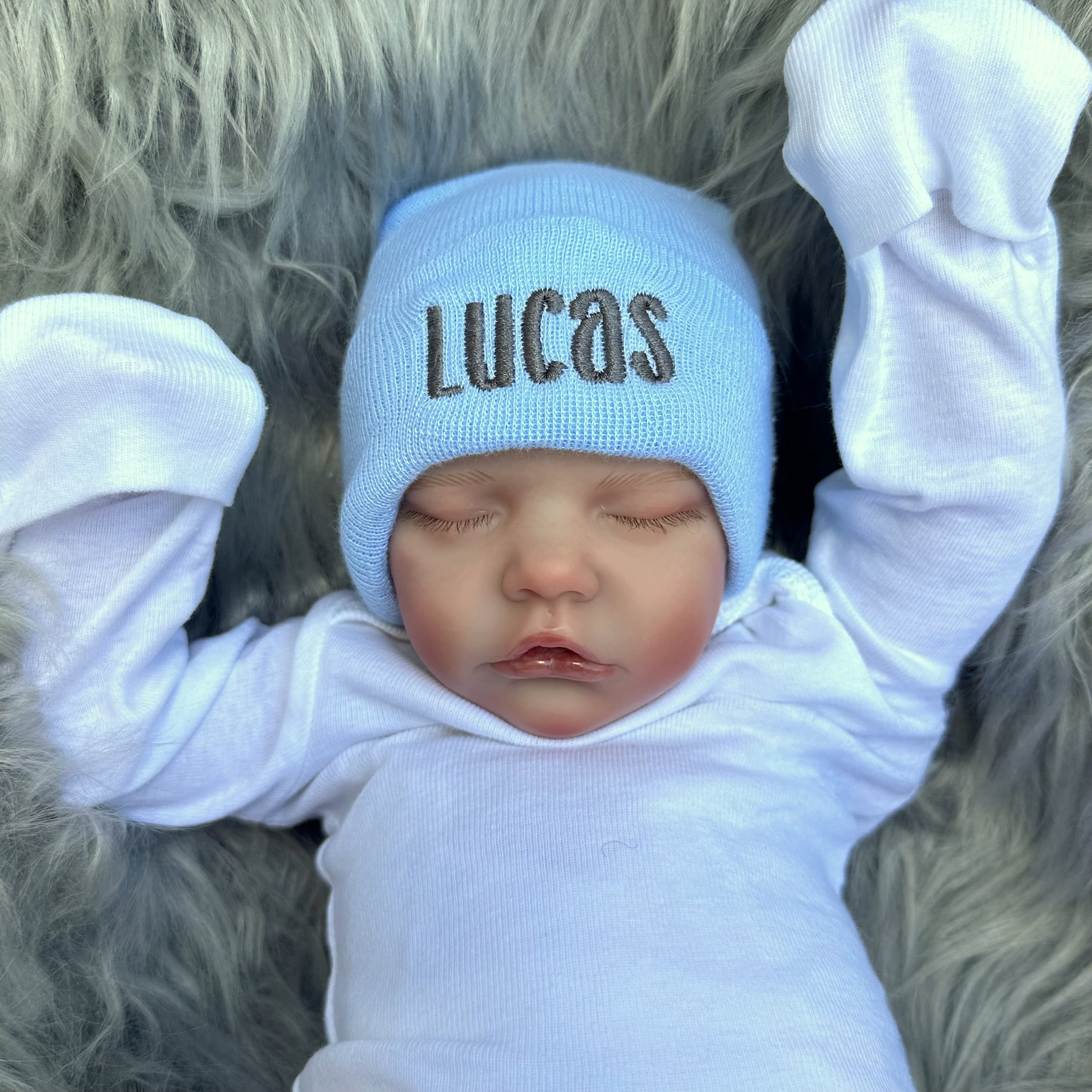 Baby hospital hat personalized newborn beanie personalized preemie hat blue baby hat baby boy name hat