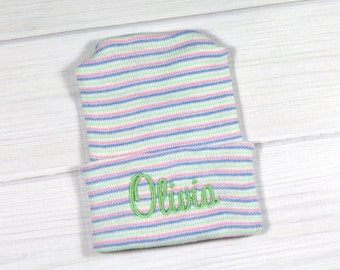 Baby hospital hat - personalized newborn beanie - personalized preemie hat - multicolor baby name hat