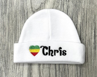 Personalized baby hat with Rasta flag - micro preemie / preemie / newborn / 0-3 months / 3-6 months / 6-12 months