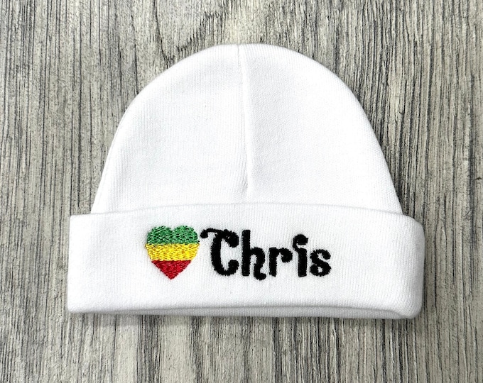 Personalized baby hat with Rasta flag - micro preemie / preemie / newborn / 0-3 months / 3-6 months / 6-12 months