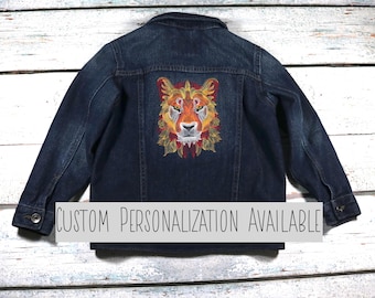 Embroidered Lion Denim Jacket: Toddler Jean Jacket With Optional Personalization