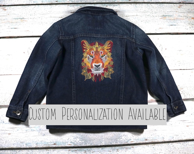 Embroidered Lion Denim Jacket: Toddler Jean Jacket With Optional Personalization