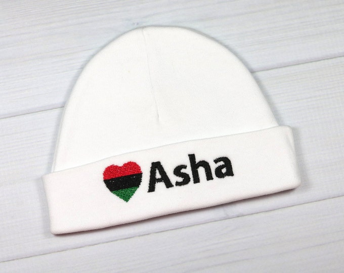 Personalized baby hat with Pan African flag - micro preemie / preemie / newborn / 0-3 months / 3-6 months / 6-12 months