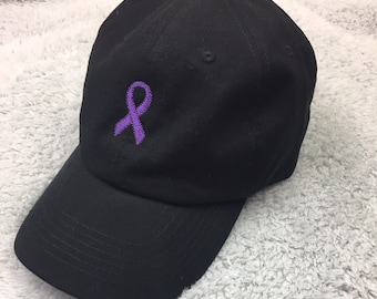 Purple ribbon embroidered baseball cap - prematurity awareness epilepsy awareness lupus ribbon dad cap for adults or kids baseball hat