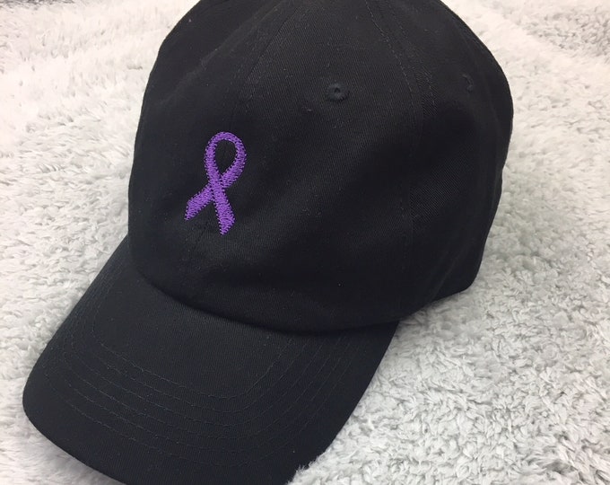 Purple ribbon embroidered baseball cap - prematurity awareness epilepsy awareness lupus ribbon dad cap for adults or kids baseball hat