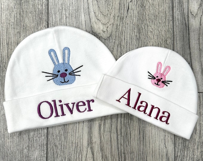 Personalized baby hat with bunny - micro preemie / preemie / newborn / 0-3 months / 3-6 months / 6-12 months