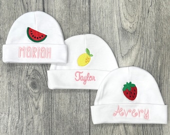 Personalized baby hat withembroidered fruit - micro preemie / preemie / newborn / 0-3 months / 3-6 months / 6-12 months