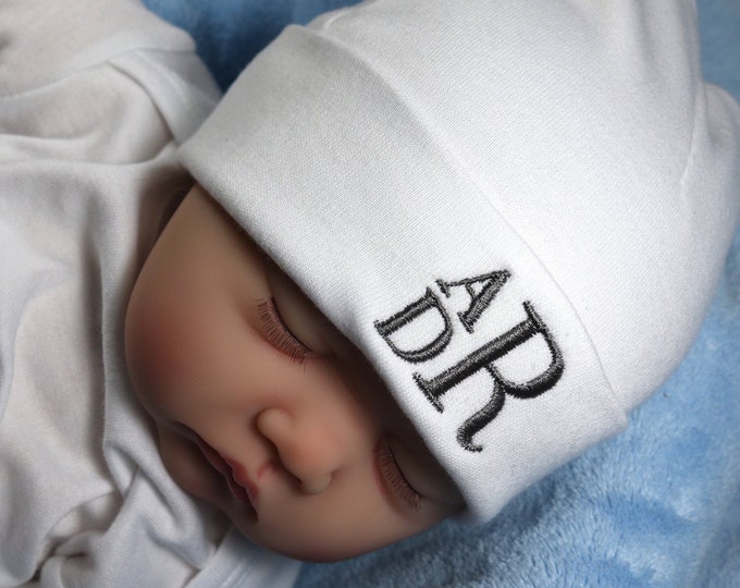 Monogrammed baby beanie - stacked monogram