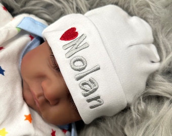 Personalized Baby Beanie with Heart: Newborn Gift | Sizes Micro Preemie - 12 months