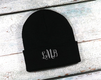 Monogrammed winter hat - adult size beanie for men or women