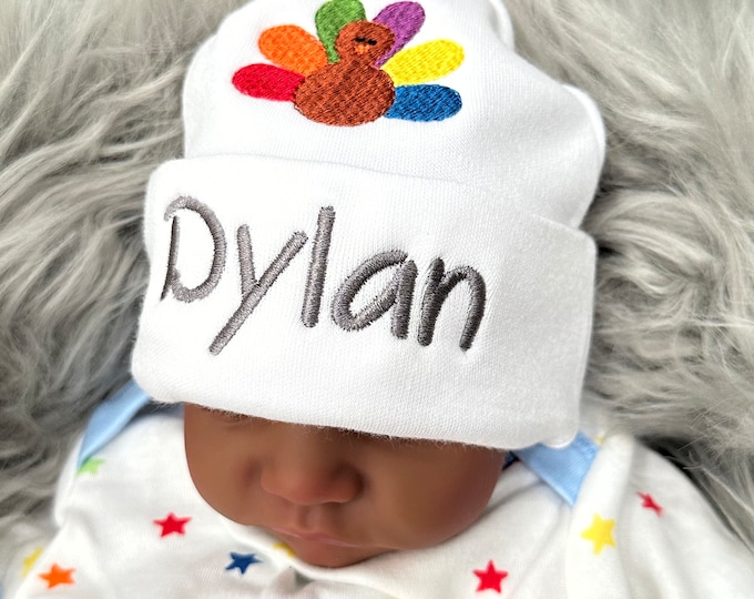 Personalized baby Thanksgiving turkey hat - micro preemie / preemie / newborn / 0-3 months / 3-6 months / 6-12 months
