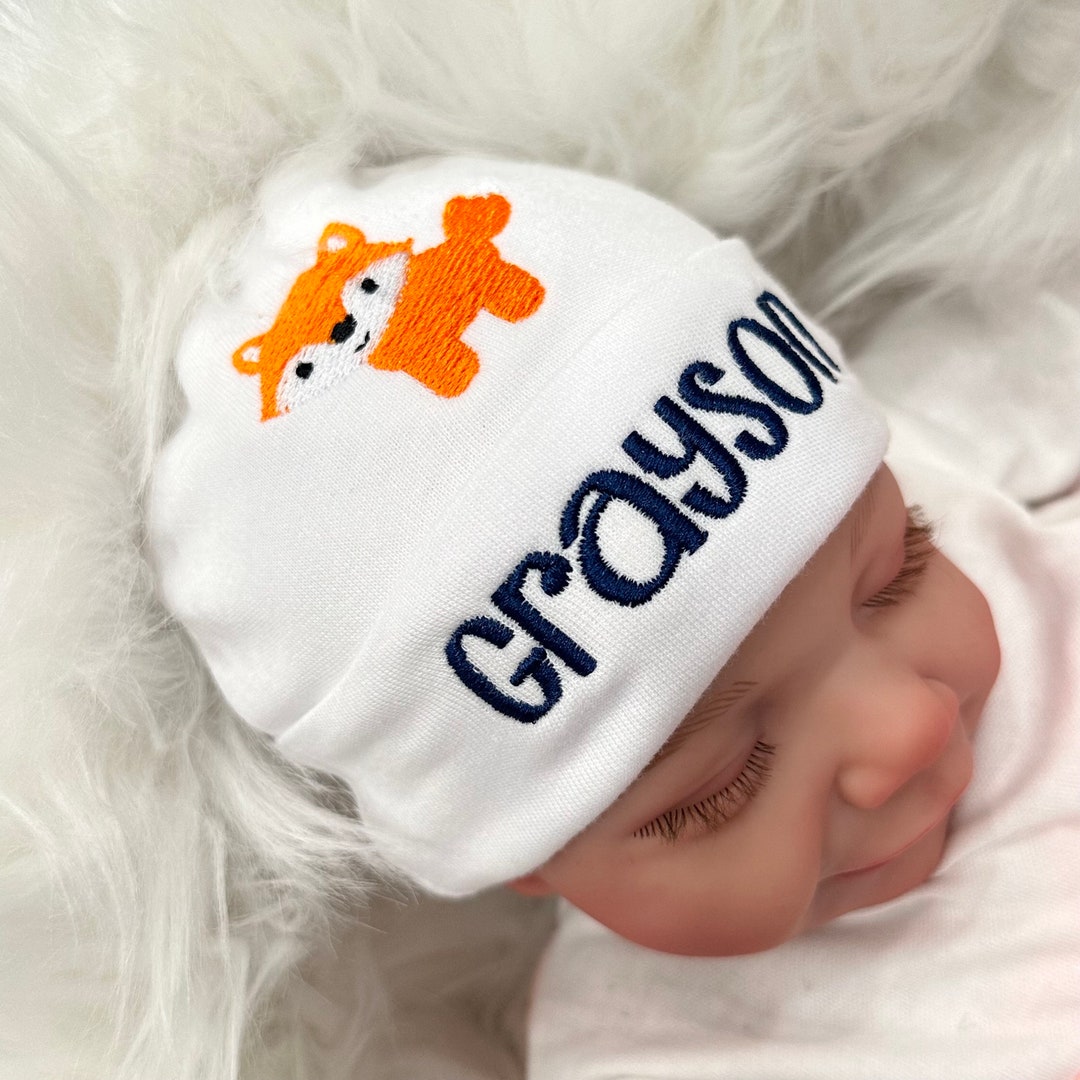Personalized Baby Hat With Embroidered Fox Micro Preemie