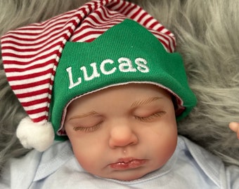 Personalized baby elf hat for Christmas - micro preemie / preemie / newborn / large newborn - baby name hat for the holidays newborn elf cap
