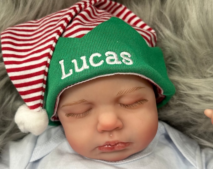Personalized baby elf hat for Christmas - micro preemie / preemie / newborn / large newborn - baby name hat for the holidays newborn elf cap