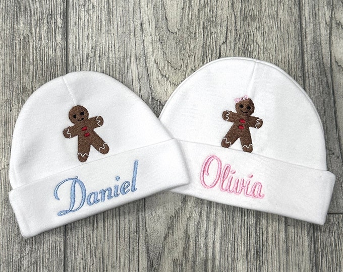Personalized baby hat with Gingerbread girl - micro preemie / preemie / newborn / 0-3 months / 3-6 months / 6-12 months
