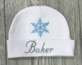 Personalized Baby Hat: Embroidered Snowflake Winter Gift | Sizes Micro Preemie - 12 months