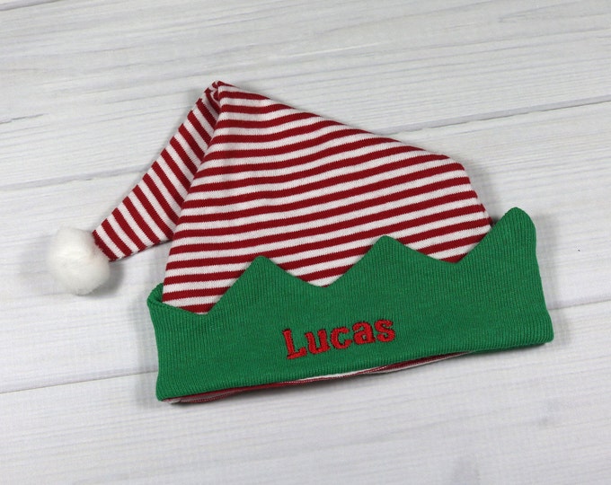 Personalized baby elf hat for Christmas - micro preemie / preemie / newborn / large newborn - baby name hat for the holidays newborn elf cap